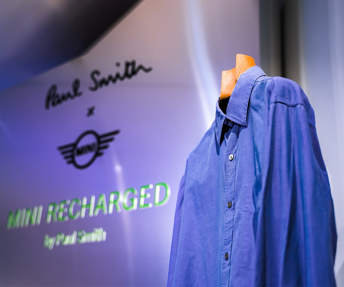 Blue shirt that was a sample of the MINI Recharged colours